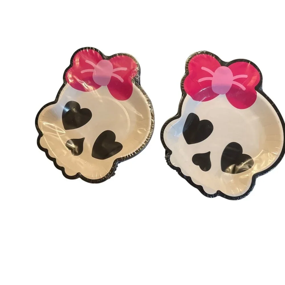 Halloween Skull Paper Plates With Pink Bow 6.7 x 7.2 In Set Of 12 *2